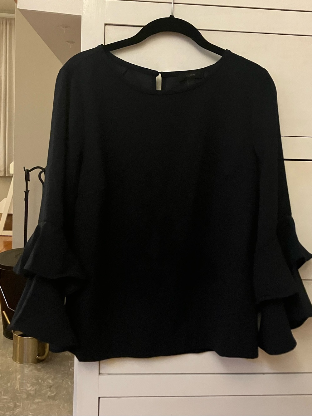 J. Crew dark navy 3/4 flounce-sleeve top